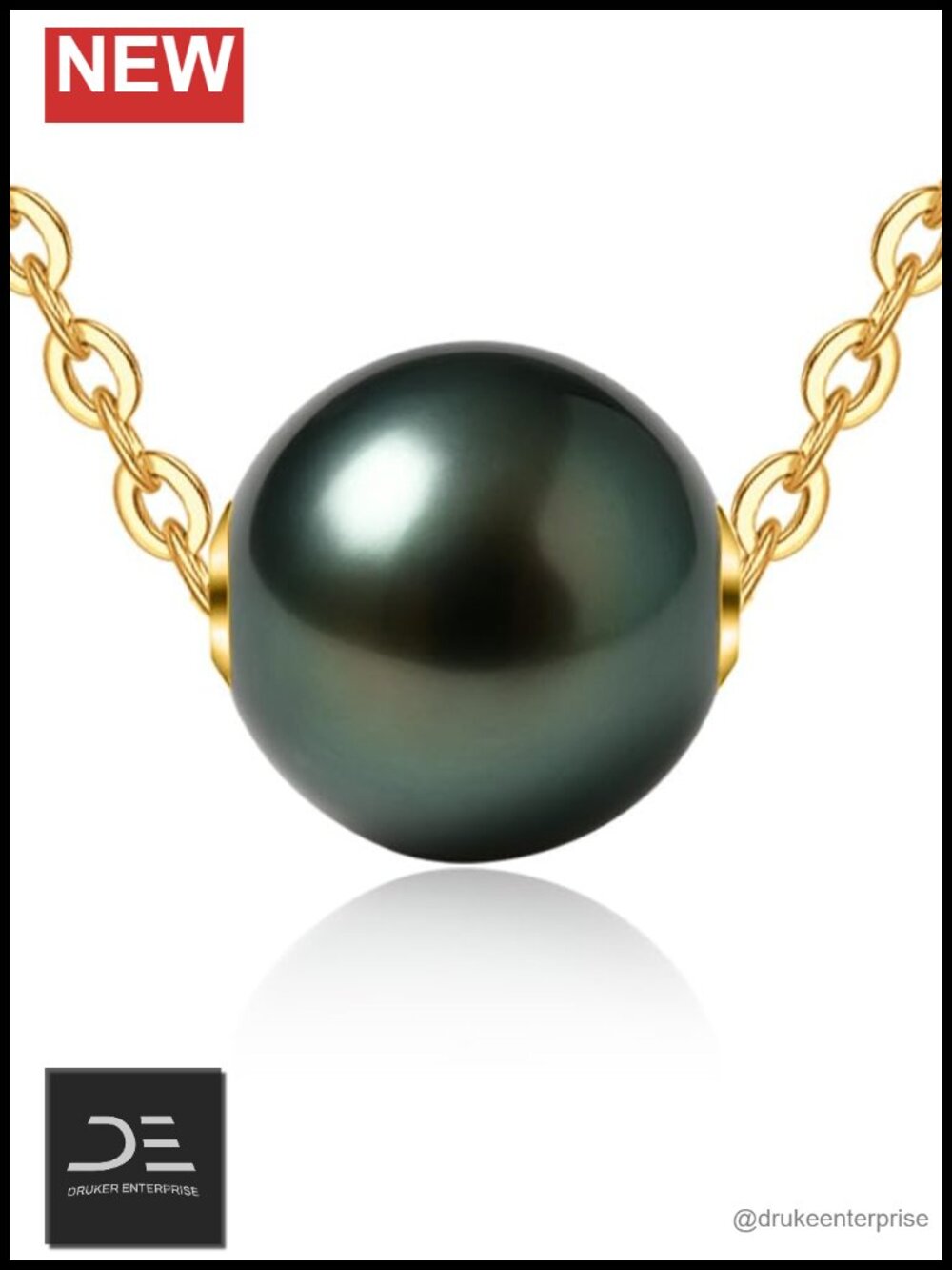 Genuine Tahitian Black Pearl Necklace 11-12mm AAAAA 18K Yellow Gold Plated